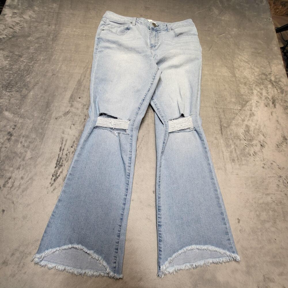 1822 Denim Jeans Womens 10 Light Wash Flare Distressed Raw Hem High Rise Stretch